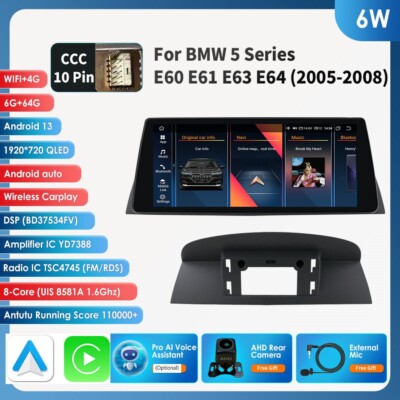 10.25'' Carplay & Android Auto Car Stereo GPS for BMW  5 Series E60/E61 CCC 6+64G