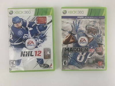 Lot of Two Microsoft Xbox 360 Madden NFL 13 & NHL 12 Video Game 2012 E Sports
