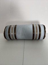 BOLSTER PILLOW Blue/Brow 18" X 6' Watered Silk Look Button Ends