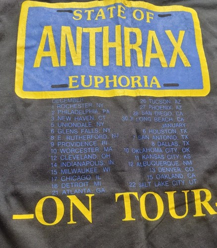 T-shirt nera vintage 1988 Anthrax State Of Euphoria On Tour con date taglia XL - Foto 10 di 12