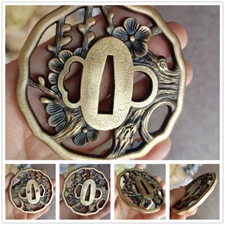 Brass Guard Plant flowers Fittings For Japanese Samurai Sword Wakizashi Katana