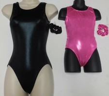 Axis Gymnastic Leotard Foil Black or Cerise w/ Scrunchie Adult/Child Sze over 20