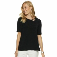 Petite Dana Buchman Travel Anywhere Elbow Sleeve Top Black Size: PS, MSRP $44 ()