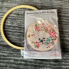 Bird Embroidery Starter Kit Cross Stitch Sewing Needlework Pink Cottage Core DIY