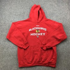 Vintage Chicago Blackhawks Pullover Men Medium Red Hooded Fleece Logo Reebok
