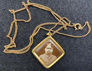 Authentic German Empire Patriotic Pendant With Soldier Photo Gold Plated Chain About 30 cm