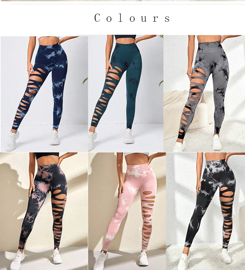 Women's Cutout Ripped Workout Leggings Scrunch Butt Lift Tummy Control Gym  Pants