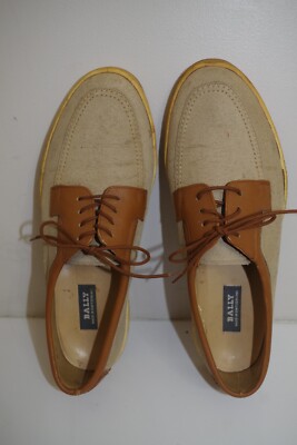 F Vintage Bally Zack Tan & Brown Boat Shoes Mens 9.5 D Made  display picture 2