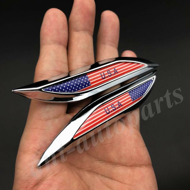 Pair Metal USA American Flag Car Fender Emblem Badge Decals Sticker