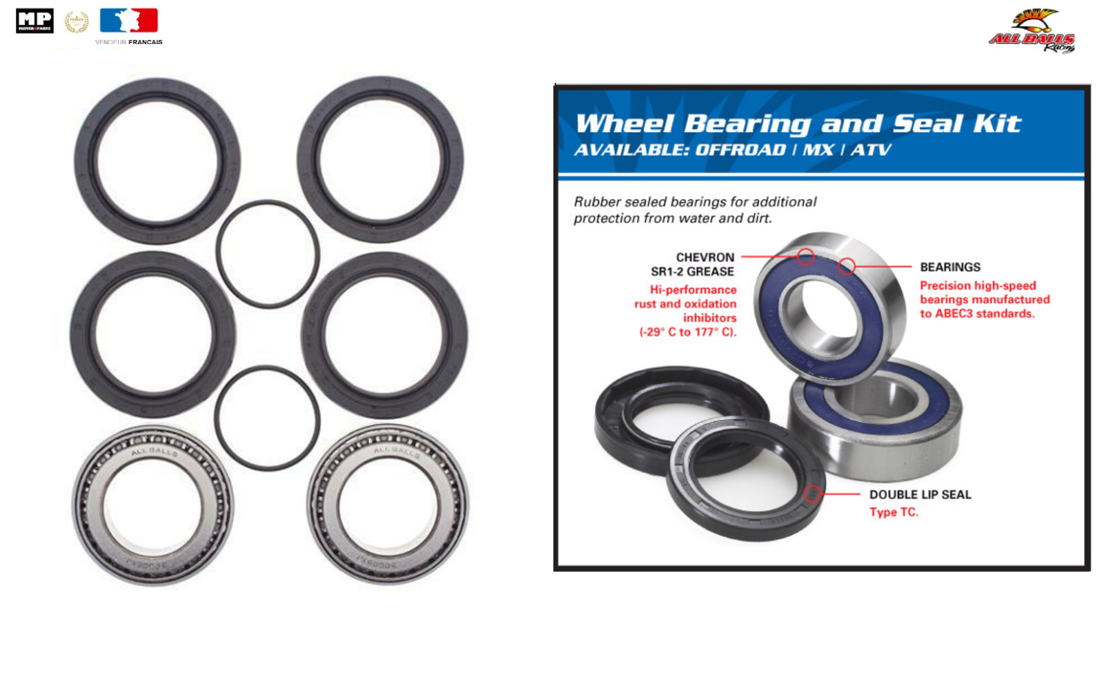 Roulement roue arrière 25-1498 étanche pour quad Polaris Outlaw 450