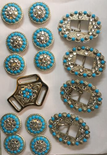 Western Conchos 10 pcs set with western buckle set 20mm 4 silver and Turquoise - Picture 1 of 1