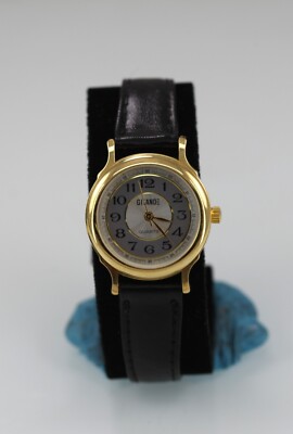 Gitano Damen Uhr Gold Edelstahl WR Schwarz Leder Batt Weiß Grau Quarz