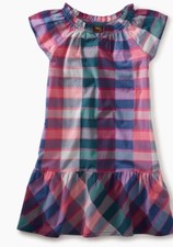 Tea Collection Plaid Dress/Jumper Drop Waist 4 Pink Blue Cotton Short