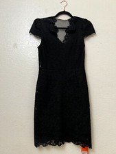 Black Floral Lace Cap Sleeve Party Cocktail Lined Dress Size Small