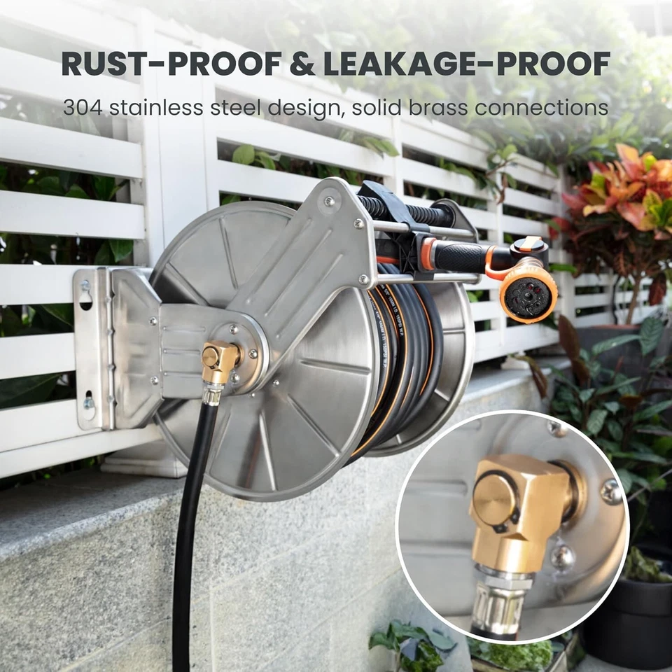 Giraffe Tools Stainless Steel Garden Hose Reel Heavy Duty with 5/8" x 100ft Hose - Image 3 of 4