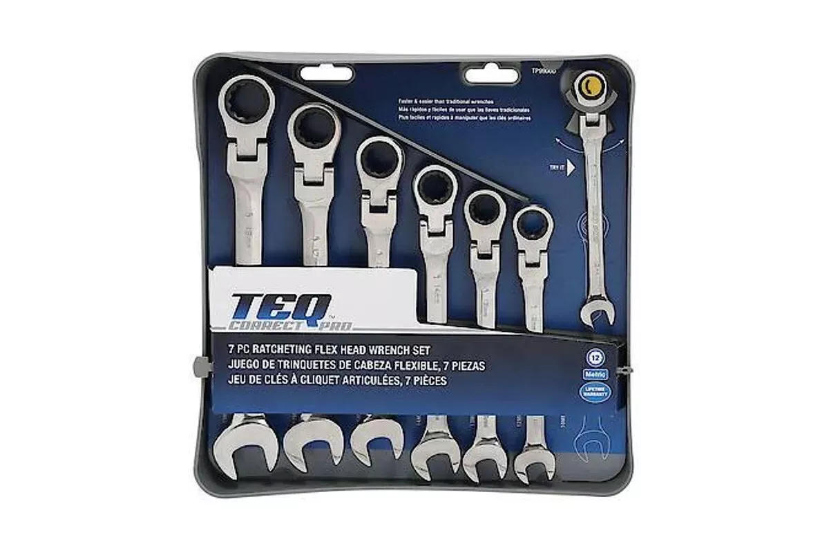NEW TEQ Correct Pro 7pc Flex Head Ratchet Combination Wrench Set