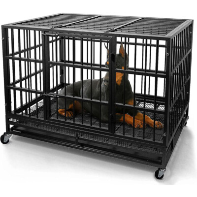 Dog Cage Pet Metal Heavy Duty with Wheels and Crate Tray for