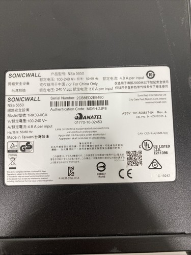 SonicWALL NSA 5650 01-SSC-1939 6.25 Gbps Firewall MODEL 1RK39-0CA - Picture 4 of 6