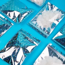 100 Flat Clear Window/Silver Holographic Star Mylar Foil Resealable Zip Bags