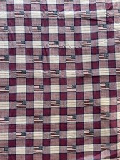 2 Yards Fabric American Flag Plaid Woven Red Wine Cotton Blend 46" Wide