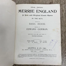Merrie England in 2 Acts by Basil Hood, Wilfred Bendal, Vocal Score, c1903 Music