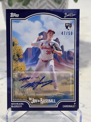 2025 Topps Bob Ross the Joy of Baseball- Michael McGreevy Prussian Blue Auto /50