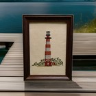 Beach Lighthouse Vintage Completed Finished Framed Cross-Stitch Nautical Ocean — photo 1
