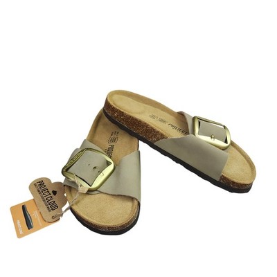 Project Cloud Leather Soft  Insole Big Buckle Slide Sandals Taupe NWT 6.5 Boho