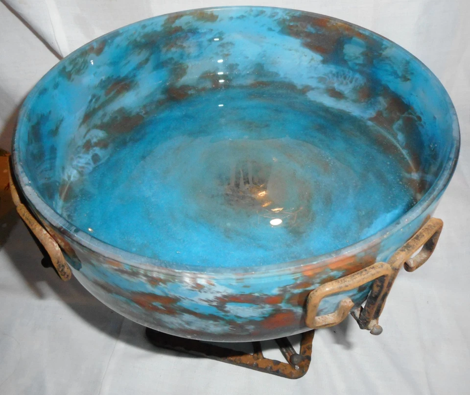 GRANDE COUPE A FRUITS Art Déco FER FORGE et VERRE  PATE DE VERRE - Photo 3/4