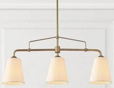 Gold 32 in. 3-Light Modern Linear Island Chandelier with Fabric Shades