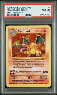 1999 POKEMON BASE SET SHADOWLESS #4 CHARIZARD HOLO PSA 8