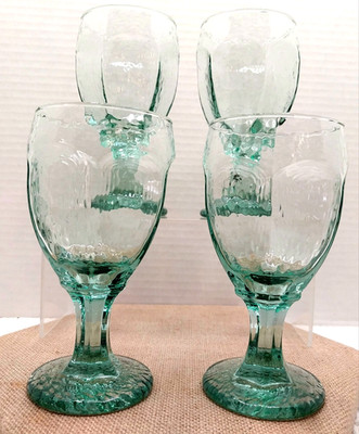 Set of 4 Libbey Chivalry Light Green Textured Paneled Wine Water Goblets Glasses