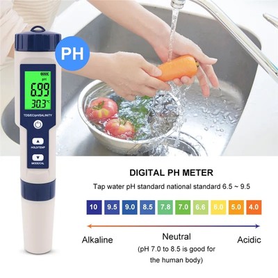 5 in1 Digital Messgerät PH/EC/TEMP/SALT/TDS Tester Pen Trinkwasser Prüfer