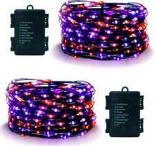 2 Pack Battery Halloween Fairy Lights Total 66Ft 200LED Purple Orange Light