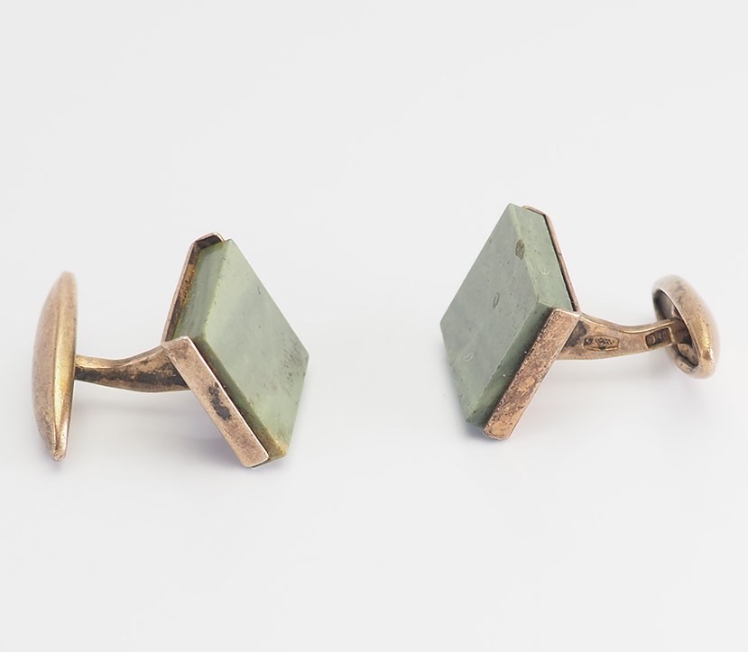 Vintage retro rectangular 875 silver and green ge… - image 2