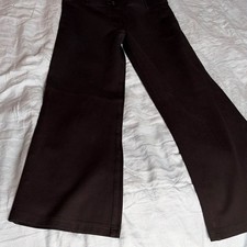 Black Wide Leg Dress Pants Button Accent Regular Women's Solid Pattern
