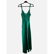 Vintage Victorias Secret Gold Label Emerald Green Satin Lace Slip Dress XS P