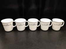 Vintage Corelle Corning Gray Floral Ribbon Bouquet Coffee Mug Tea Cup SET OF 5