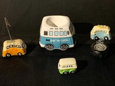 "ANIMAL" VW Camper Van Egg Cup in Blue & White Ceramic & 3 Novelty VW Camper Van