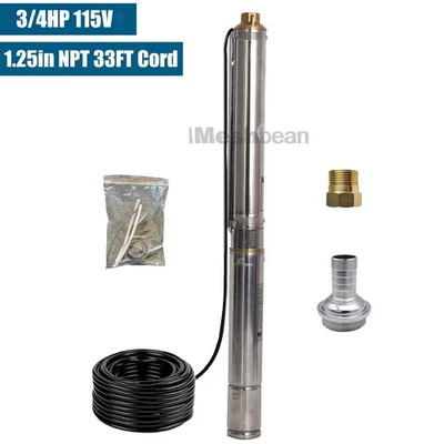 IMESHBEAN 3'' 1HP Deep Well Submersible Pump 110V 13GPM 247' Hmax 33FT Cord 1.25in NPT