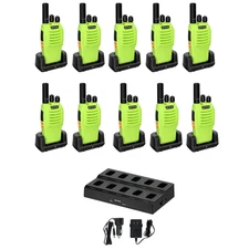 10Pack H777 Green Walkie Talkies Long Range Type-C For Factory & Ten Way Charger