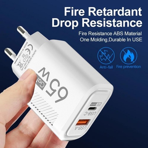USB A+C 65W GaN Charger Plug PD Type C USB C Charger for iPhone/Xiaomi/Samsung - Photo 4 sur 11