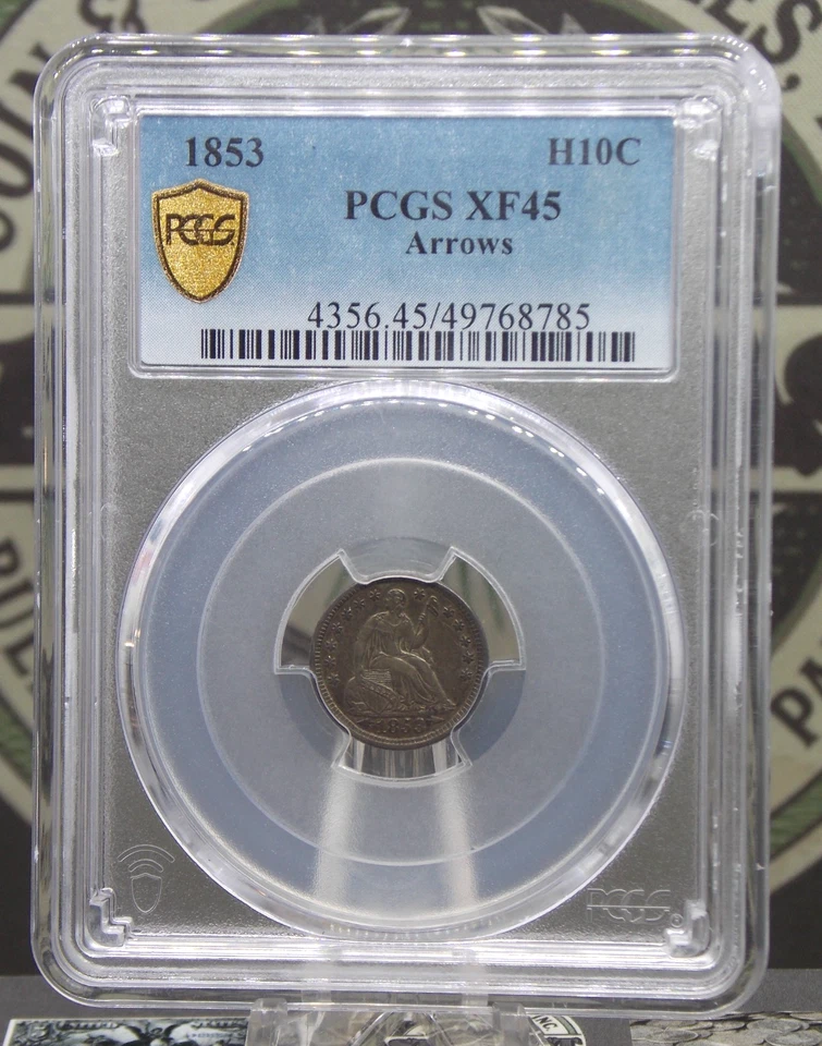 1853 "P" Seated Liberty Half Dime *ARROWS* H10 PCGS XF45 #785 Extra Fine ECC&C - Image 3 of 4