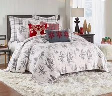 Levtex Home  Winter Sleigh Bells Quilt Grey King Size