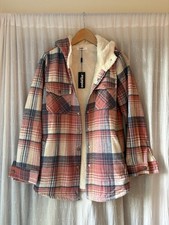 Plaid Hooded Jacket with Sherpa Lining Womens S