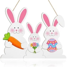 Sophena Wooden Easter Decoration Rabbit Door Wreath for Front Door Sign Wall 