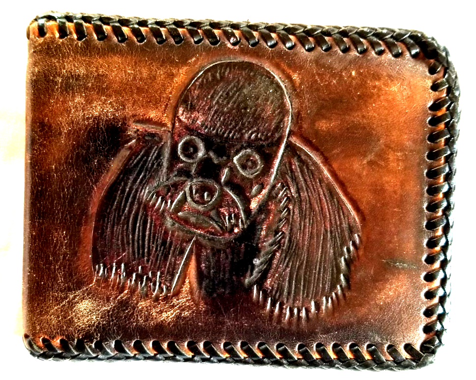 Poodle Dog Engraved Leather Hand Tooled Bifold Wallet Woven Edge