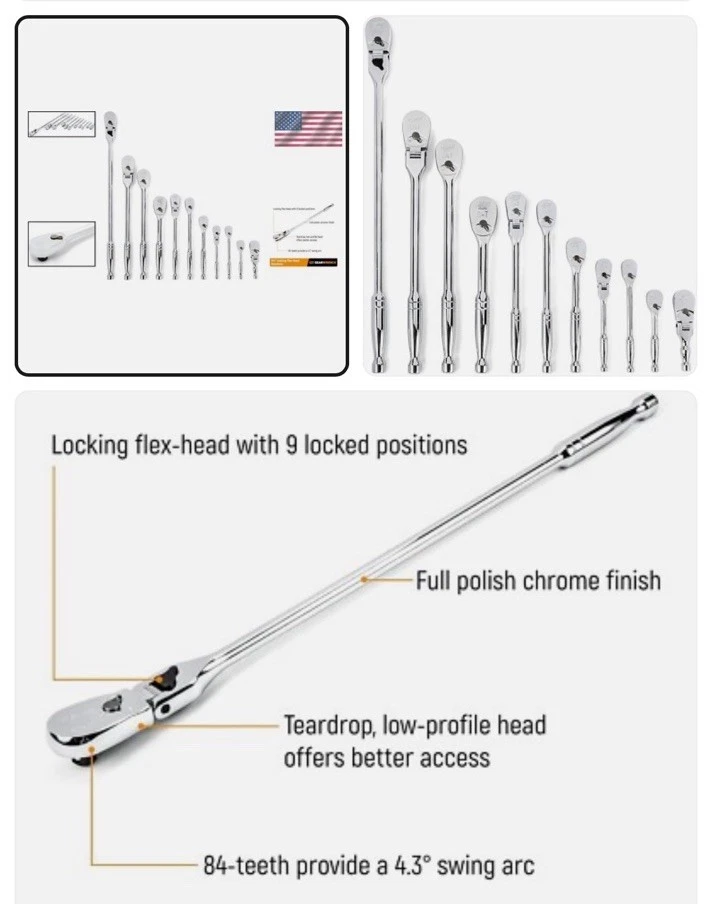 Versatile 11-Piece Ratchet Set with Low Profile Teardrop Head and Flex Options - Image 2 of 4