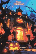 Halloween Postcard Haunted House Repro C422