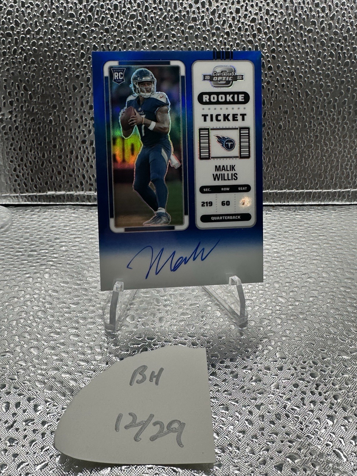 2022 Panini Contenders Optic Rookie Ticket Auto Blue Prizm #129 Malik Willis /75